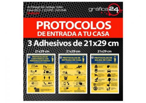 Set de 3 Adhesivos Protocolos de Limpieza de 21×29 cm para pegar en la puerta de tu casa