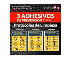 Set de 3 Adhesivos Protocolos de Limpieza de 21×29 cm para pegar en la puerta de tu casa
